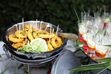 Details of a beautiful wedding food buffet.の写真素材