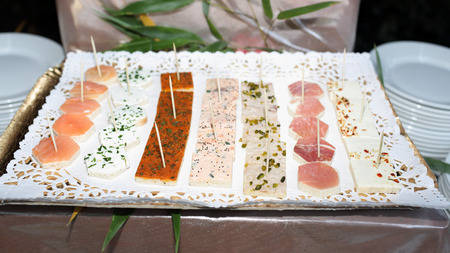 Details of a beautiful wedding food buffet.の写真素材