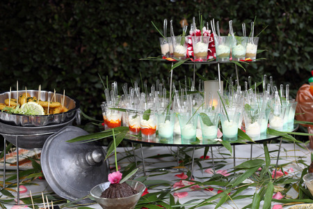 Details of a beautiful wedding food buffet.の写真素材