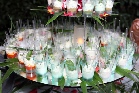 Details of a beautiful wedding food buffet.の写真素材