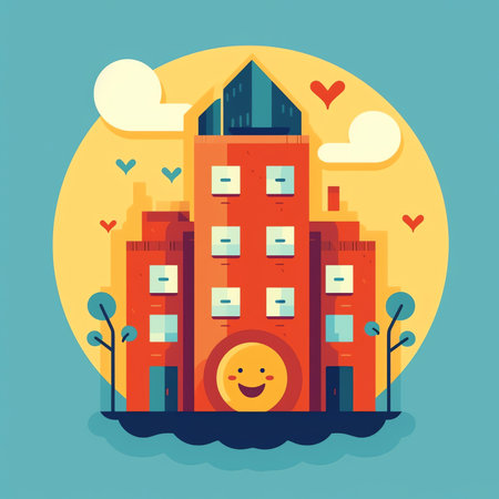 Flat design modern vector illustration concept of cityscape with colorful buildingsの素材