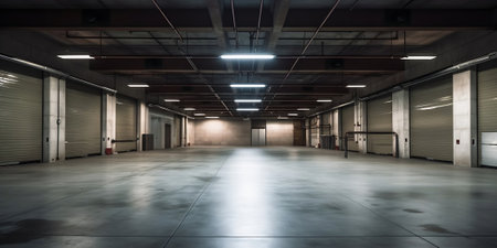 AI generated: Luxurious Photorealistic Parking Garage with Yellow Arrows and Realistic Lightingの素材