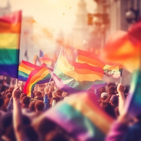 AI generated: LGBTQ Style Art with Pride Flags and Vibrant Colors Celebrating Inclusivity and Diversityの素材