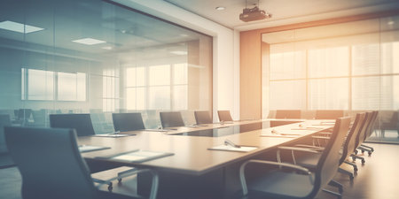 AI generated: Modern Conference Room with City View in a city Urban Landscapeの素材