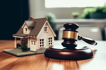 AI generated: Estate Law Concept - Judge Gavel and House Key on Wooden Backgroundの素材