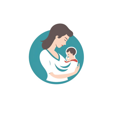 Woman holding newborn baby, concept vector illustration in cute cartoon style, health, care, maternityの素材