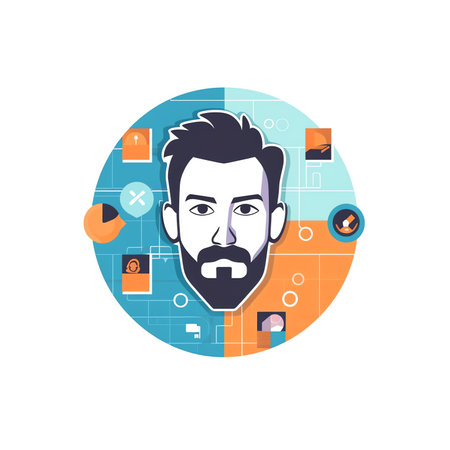 Face recognition technology concept illustration. Smartphone with man photo on it. Vector illustration in flat styleの素材