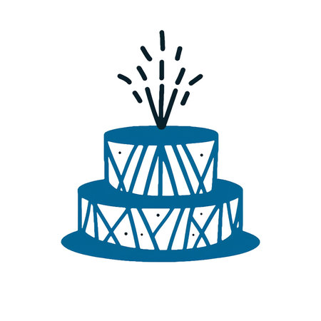 Festive cake with candle. Birtday, wedding or anniversary. Elegant vector illustration in trendy minimalist styleの素材