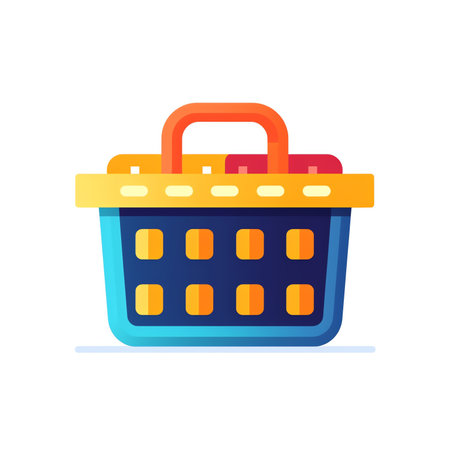 Grocery basket - a shopping basket in different colors. Vector illustration in flat style, design templateの素材