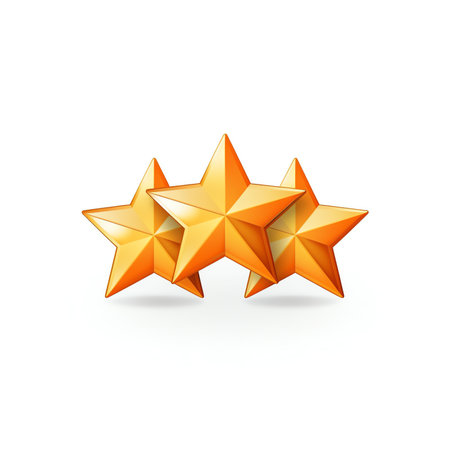 3d review concept, realistic yellow stars isolated on white background. Customer rating, feedback or achievement concept vector illustrationの素材