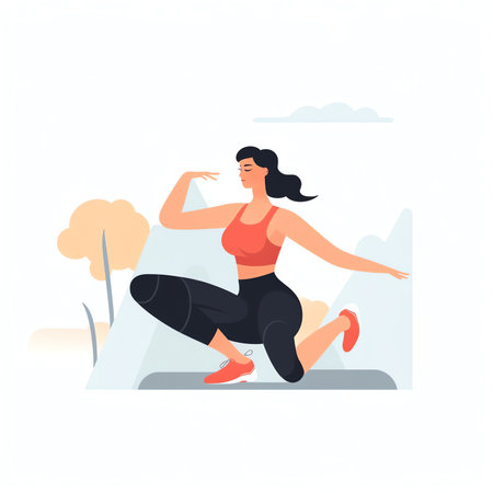 Woman doing exercises in the park landing page, concept illustration for healthy lifestyle, outdoor activities, exercising. Vector illustration in flat styleの素材