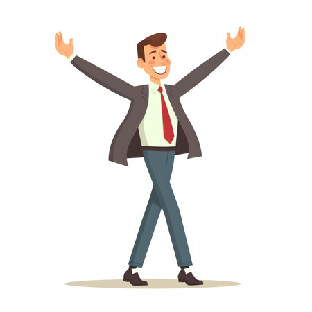 Businessman character in flat style, man wearing suit in two poses, business going up and down. Vector illustration templateの素材