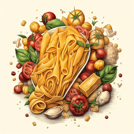 Italian Cuisine, pasta ingredients vector illustrationの素材