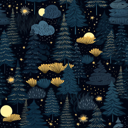Beautiful night forest scene with a full moon and falling starsの素材