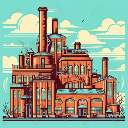 Old Factory plant - ecology, environment pollution. illustration in flat style, design templateの素材