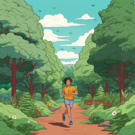 Man running in the park. Illustration in flat style, concept illustration for healthy lifestyle, sport, exercising.の素材
