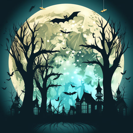 Full moon night background. Halloween festive concept.の素材