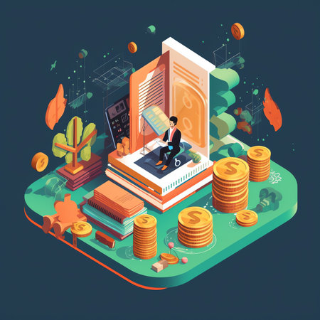 Generative AI Saving money for finance accounting. Vector illustration for finance, deposit, economy, investment, banking, concept. 3D Vector Illustrations.の素材