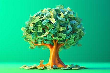 Money tree on green background. 3d illustration. Money tree.の素材