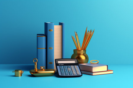 Generative AI 3d calender with credit, debit card, shopping cart, shopping bag and flying coins, falling golden coins on blue background. account book bank and calendar. tax payments, saving money. vectorの素材