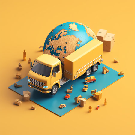 Generative AI 3D earth globe with pinpoints online deliver service, delivery tracking, pin location point marker of shipment map 3d. Product shipping out from world map. Delivery icon 3d vector render illustrationの素材