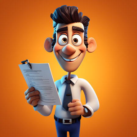 Generative AI Man holding a checklist notebook with written To do list. 3D render cartoon vector design illustrations. Check list, plan, marketing business plan. Character 3D business illustrationの素材
