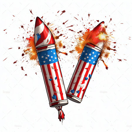 Generative AI Firecrackers and confetti 3D icon. Party Sale advertising banner. Present, decoration, birthday, commemoration icon. Vector illustration. Render 3D icon UI. Party Cone Popper.の素材