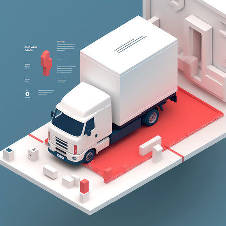 Generative AI Delivery van opening rear door to carry goods and parcels inside to deliver to customers based on pin location and all object place on smartphone screen,vector 3d for delivery and online shoppingの素材