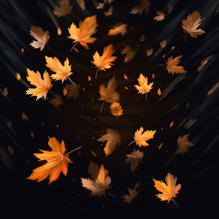 New collection vector illustration with autumn leaves on dark wooden backgroundの素材
