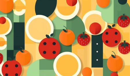 Fruits and vegetables background, vector illustration in flat styleの素材