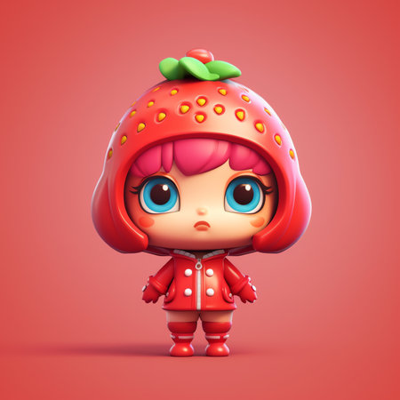 Strawberry cute character, vector illustration for kids in cartoon styleの素材