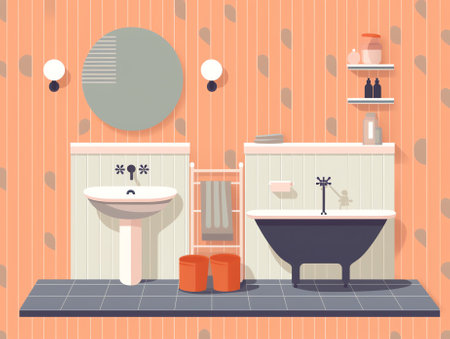 Modern bathroom interior with tub. Flat style, vector illustration design templateの素材