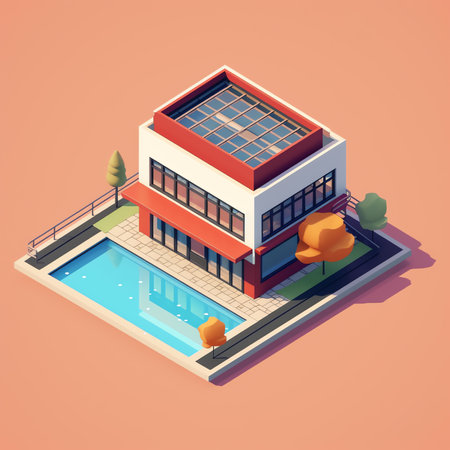 Modern house made with bricks, tile roof, architecture design template, vector illustrationの素材