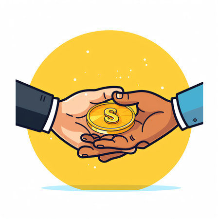 Generative AI 3D cartoon hand passes coin to the other. One hand holding a gold coin gives it to the other. Concept of money, salary, charity, corruption, gift, bribe. Vector illustrationの素材