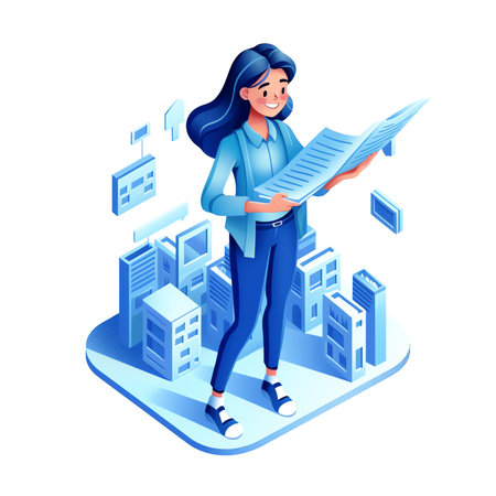 Generative AI Young smiling business woman pointing to calendar and clock.Time management, timing, self organization, business planning concept. 3d vector people character illustration.Cartoon minimal style.の素材
