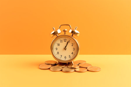 Generative AI 3d alarm clock and gold coins in a realistic style. money investment concept, loans, income and financial savings, fast money. vector illustrationの素材