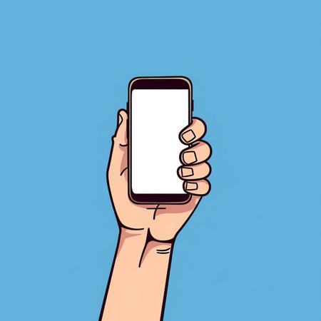 Hand holding a phone. Vector illustration in flat styleの素材