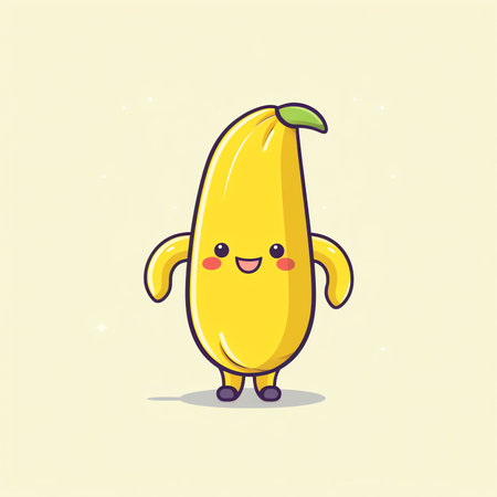 Banana cute character, vector illustration for kids in cartoon styleの素材