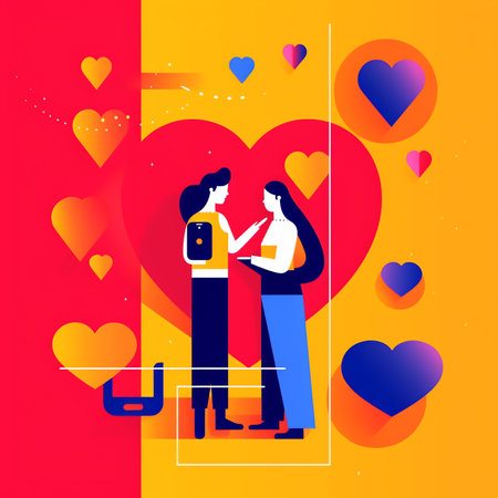 Man and woman holding smartphones with a heart on its screen. Dating and Valentine's day vector illustration in flat styleの素材