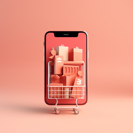 Generative AI 3D mobile phone with business app. Falling coins and dollars. Online banking concept or exchange service. Vector illustrationの素材