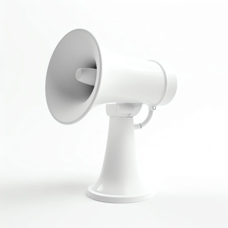 Generative AI 3d megaphone speaker or loudspeaker bullhorn for announce promotion, megaphone 3d loudhailer with microphone mockup. megaphone icon 3d vector render for alert and announcement on isolated backgroundの素材