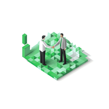 Generative AI Digital contract concept 3D illustration. Icon composition with businessman handshake from mobile phones and electronic document. Business deal and agreement. Vector illustration for modern web designの素材