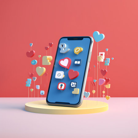 Generative AI Modern 3D cartoon hand holding smartphone with Likes, hearts and smile notification icons on white background. Social media and marketing concept. Vector 3D illustration. 3D vector free to editの素材