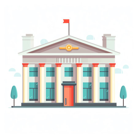 Bank modern building - urban architecture. Vector illustration in flat style isolated on white backgroundの素材