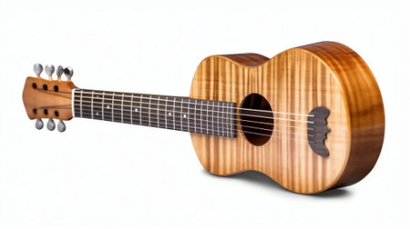 Ukulele isolated on white, different sizes of musical instrumentの素材