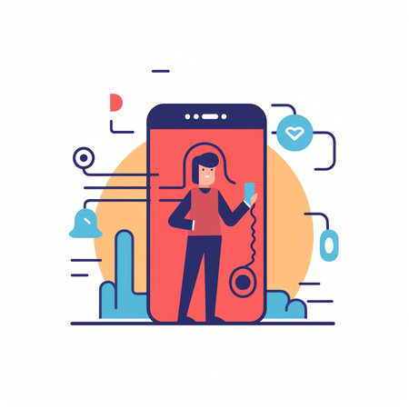 Group call with friends, video conference. Hand holding smartphone. Vector illustration in flat styleの素材