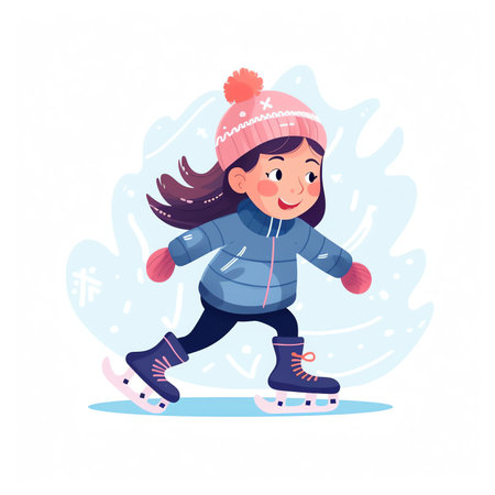 Girl playing with snow in winter. Cute vector illustration in flat styleの素材
