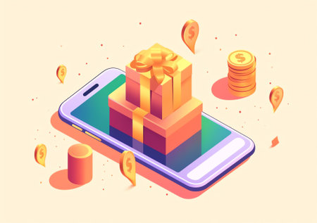 Generative AI Cashback money refund icon, fly coins, banknote, credit card and coin stack with smartphone, online payment background. 3D Phone with credit card and coin. Online payment concept. 3d vectorの素材