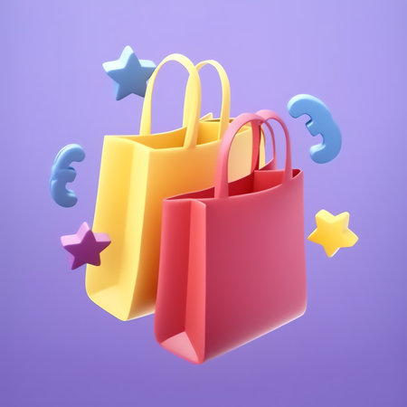Generative AI Shopping bag, handbag. Sale, discount, promotion, shopping concept.3d vector icon. Cartoon minimal style.の素材