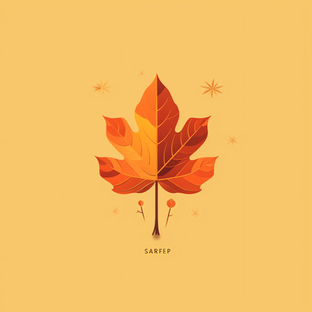 Hello autumn vector illustration with autumn yellow, red and orange leaves and light yellow backgroundの素材